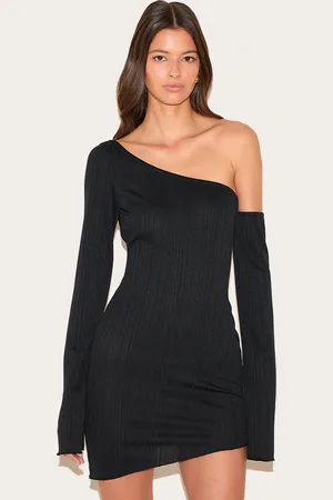 PRETTYLITTLETHING Textured Long Sleeve Asymmetric Mini Dress