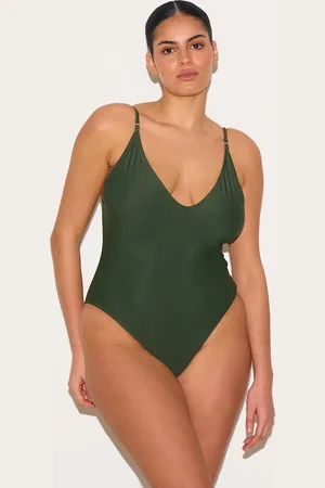 PRETTYLITTLETHING Plus Khaki Basic Low Scoop Swimsuit