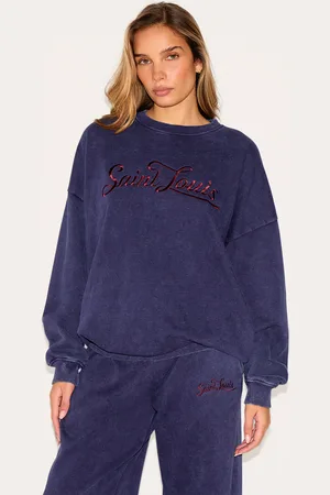 PRETTYLITTLETHING Navy Saint Louis Embroidered Sweatshirt