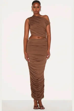 PRETTYLITTLETHING PLT Label One Shoulder Ruched Cut Out Maxi Dress