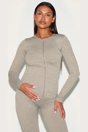 PRETTYLITTLETHING Maternity Olive Ribbed Zip Up Cardigan