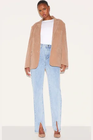 PRETTYLITTLETHING Front Split Long Leg Straight Jeans
