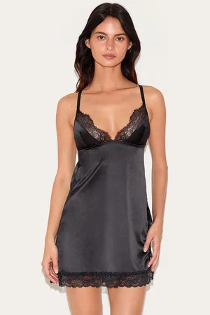 PRETTYLITTLETHING Satin Lace Split Detail Slip Dress