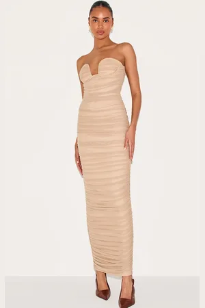 PRETTYLITTLETHING Mesh Ruched Bandeau Maxi Dress