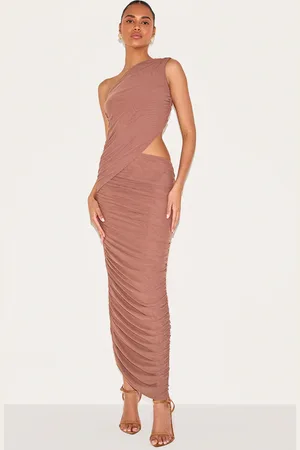 PRETTYLITTLETHING One Shoulder Ruched Maxi Dress