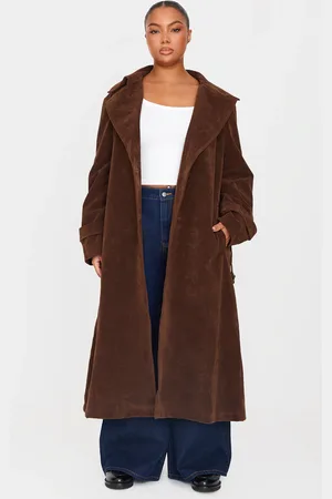 PRETTYLITTLETHING Plus Faux Suede Belted Trench Coat