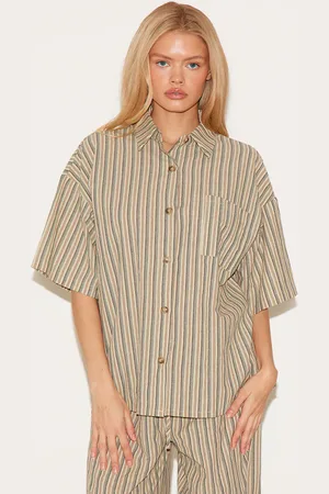 PRETTYLITTLETHING Pinstripe Short Sleeve Oversized Shirt