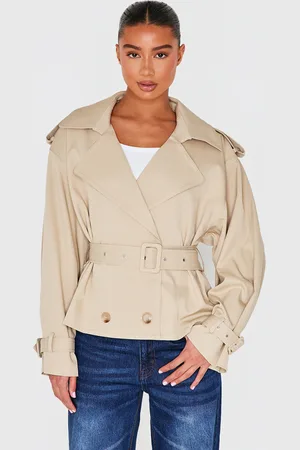 PRETTYLITTLETHING Beige Classic Grazer Length Trench Coat