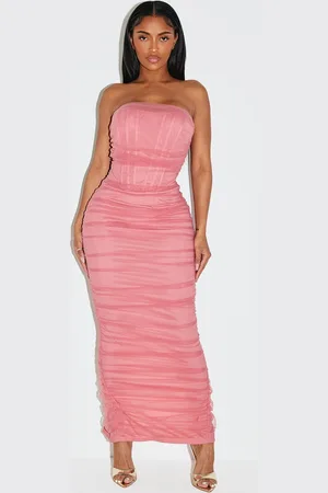 PRETTYLITTLETHING Shape Rose Mesh Corset Bandeau Maxi Dress