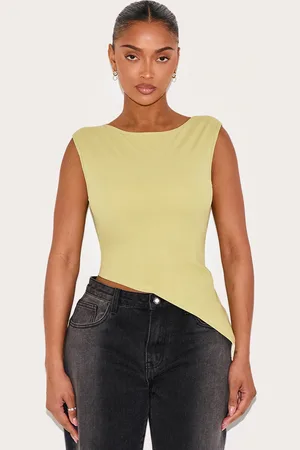 PRETTYLITTLETHING Shape Olive Built In Bra Sculpt Off The Shoulder Asymmetric Top