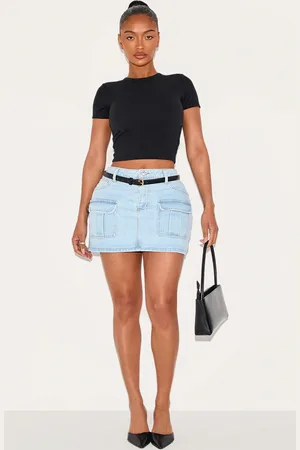 PRETTYLITTLETHING Shape Denim Low Rise Micro Mini Skirt