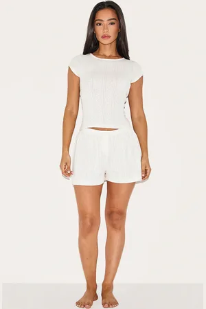 PRETTYLITTLETHING Petite Cream Pointelle Pyjama Shorts