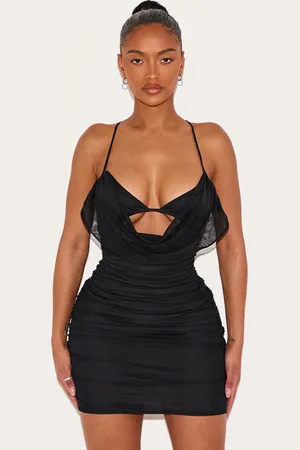 PRETTYLITTLETHING Shape Bralet Detail Mesh Cowl Ruched Bodycon Dress