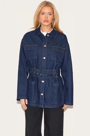 PRETTYLITTLETHING Oversized Belted Denim Jacket