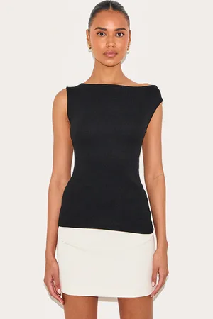 PRETTYLITTLETHING Textured Rib Bardot Long Top