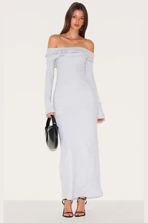 PRETTYLITTLETHING Heavy Brushed Rib Bardot Trim Maxi Dress