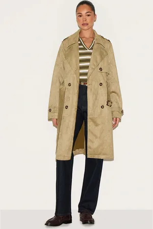 PRETTYLITTLETHING Khaki Mid Length Faux Suede Trench Coat