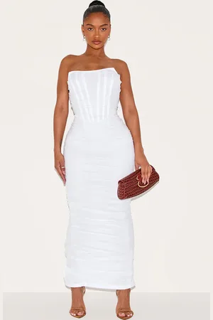 PRETTYLITTLETHING Shape Mesh Corset Bandeau Maxi Dress