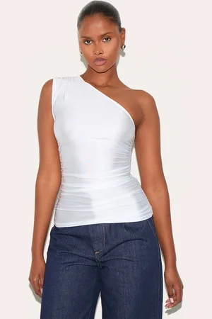 PRETTYLITTLETHING Stretch Slinky Ruched Side Long Top