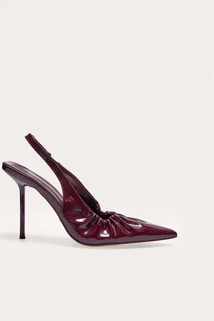PRETTYLITTLETHING Burgundy PU Point Toe Gathered High Stiletto Sling Back Court Heels