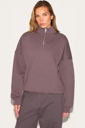 PRETTYLITTLETHING Charcoal Premium High Neck Quarter Zip Oversized Sweatshirt