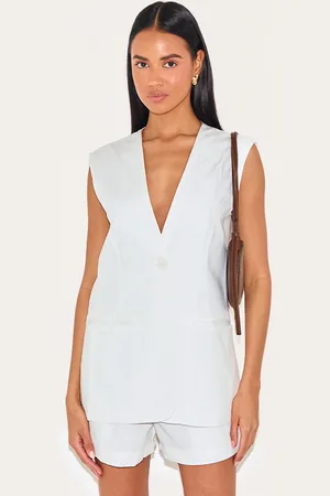 PRETTYLITTLETHING Cream Premium Tailored Woven Longline Waistcoat