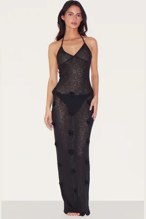 PRETTYLITTLETHING Floral Applique Knit Maxi Beach Dress