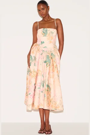 PRETTYLITTLETHING Abstract Floral Ruched Bust Corset Strappy Midaxi Dress