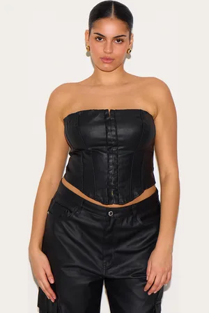 PRETTYLITTLETHING Plus Coated Denim Corset