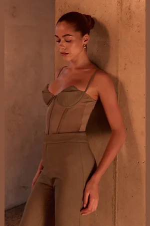 PRETTYLITTLETHING PLT Label Dark Tailored Bandage Mesh Bodysuit