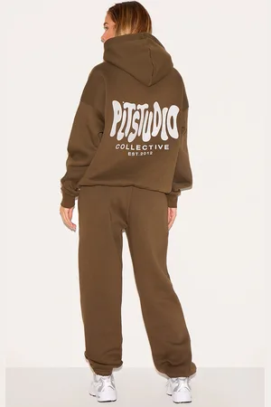 PRETTYLITTLETHING Taupe Studio Print Oversized Hoodie
