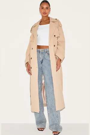 PRETTYLITTLETHING Beige Belted Double Breasted Trench Coat
