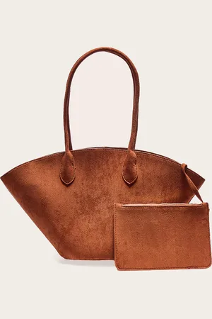 PRETTYLITTLETHING Tan Faux Suede Bucket Tote Bag