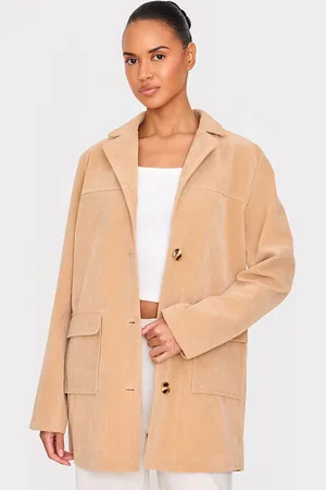 PRETTYLITTLETHING Beige Oversized Longline Faux Suede Blazer Coat