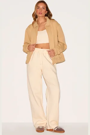 PRETTYLITTLETHING Stone Zip Through Collared Sweatshirt