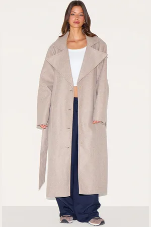PRETTYLITTLETHING Taupe Oversized Wool Look Trench Coat