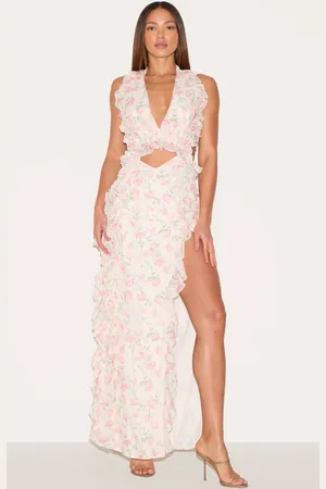 PRETTYLITTLETHING Tall Chiffon Floral Print Split Detail Maxi Dress