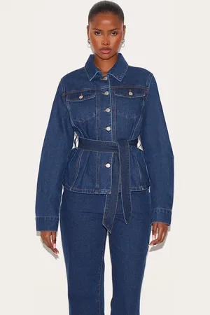 PRETTYLITTLETHING Contrast Stitch Cinched Waist Belted Denim Jacket
