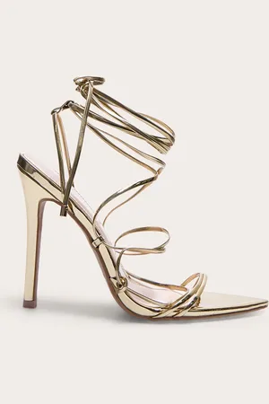 PRETTYLITTLETHING Gold Metallic Strappy Gladiator Point Toe Heels