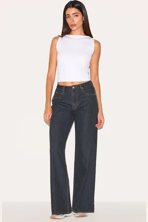 PRETTYLITTLETHING Navy Low Rise Baggy Pinstripe Jeans