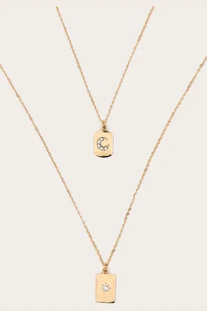 PRETTYLITTLETHING Gold Gifting Diamante Sun And Moon Duo Necklace