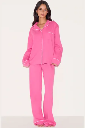 PRETTYLITTLETHING Jersey Piping Detail Long PJ Set