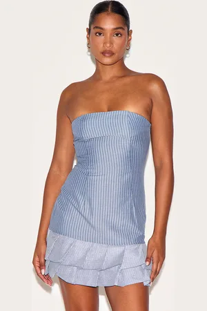 PRETTYLITTLETHING Contrast Pinstripe Bandeau Shift Dress
