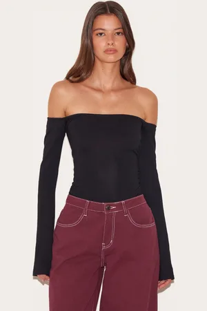 PRETTYLITTLETHING Soft Cotton Bardot Long Sleeve Top