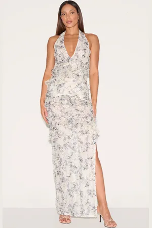 PRETTYLITTLETHING Tall Chiffon Floral Print Halterneck Midaxi Dress