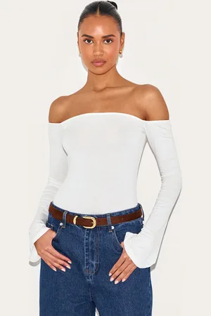 PRETTYLITTLETHING Soft Cotton Bardot Long Sleeve Top
