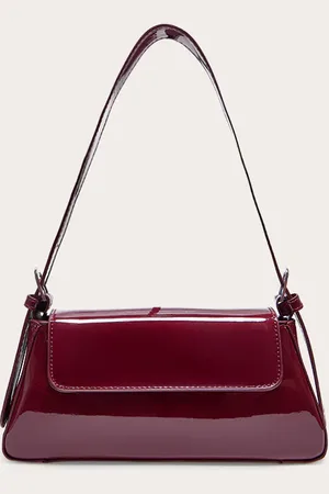 PRETTYLITTLETHING Burgundy Patent Trapeze Shoulder Bag