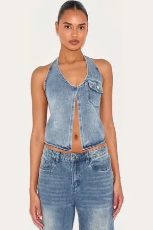 PRETTYLITTLETHING Mid Halterneck Denim Waistcoat