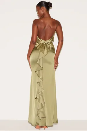 PRETTYLITTLETHING Satin Draped Frill Back Detail Maxi Dress
