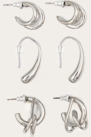 PRETTYLITTLETHING Silver Abstract Multi-pack Stud Earrings